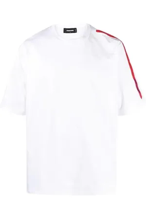 Dsquared2 Top, Herre, Hvid, L, Uld, Kortærmet T-shirt med rød skulderstribe