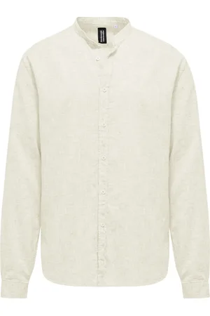 Bomboogie Skjorte, Herre, , L, Bomuld, Linen Cotton Skjorte med Kinakrave