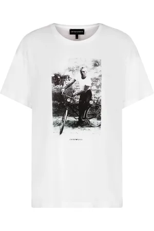 Emporio Armani Top, Dame, Hvid, XS, Bomuld, Letvægts Cotton-Jersey T-shirt med fotografisk print