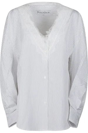 J.W.Anderson Bluser & Skjorter, Dame, Hvid, 2XS, V-hals Blonder Trim Skjorte