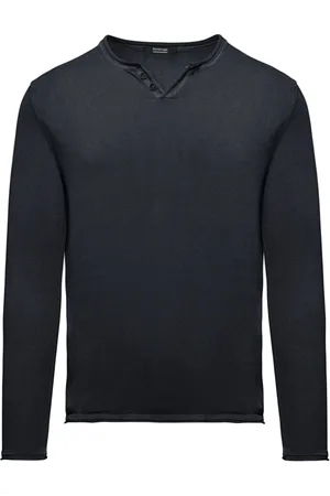 Bomboogie Strik, Herre, Blå, L, Bomuld, Faded Stocking Stitch Pullover med Knapper