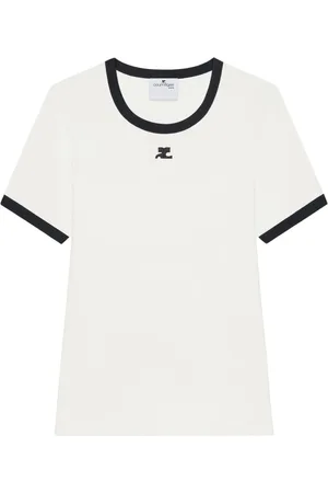 Courrèges Top, Dame, Hvid, L, Bomuld, Signature Contrast Tee