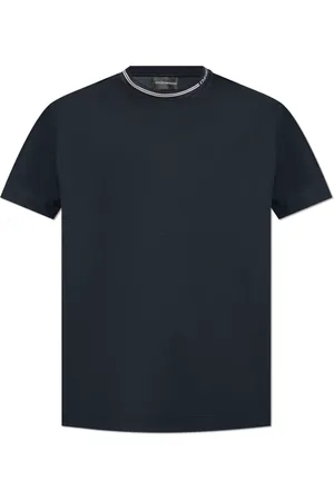 Emporio Armani Top, Herre, Blå, S, Bomuld, Lyocell-blend jersey T-shirt med logo på kraven