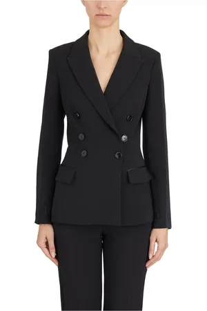 Elisabetta Franchi Jakke, Dame, Sort, S, Satin, Double-Breasted Jakke med Satin Detaljer