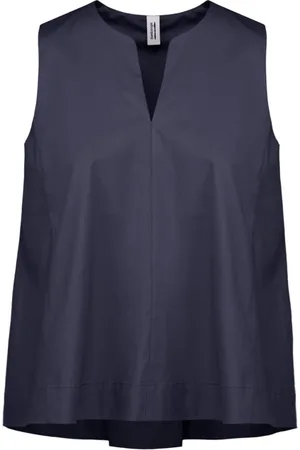 Bomboogie Top, Dame, Blå, XL, Bomuld, Ærmeløs bomuldsblandingsbluse