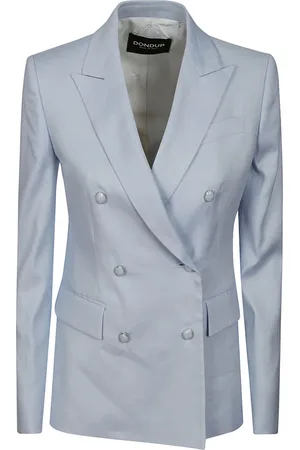 Dondup Jakke, Dame, Blå, L, Linned, Jewel Button Double-Breasted Blazer