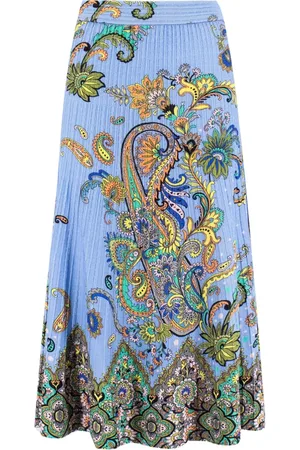 Etro Nederdel, Dame, Flerfarvet, S, Floral Paisley Plisseret Midi Nederdel