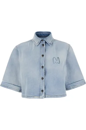 Msgm Bluser & Skjorter, Dame, Blå, XS, Denim, Lysblå Crop Shirt med Logo
