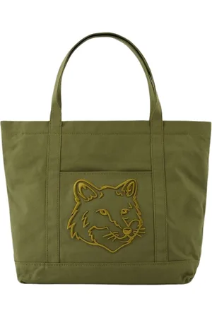 Maison Kitsuné Taske, Dame, Grøn, ONE SIZE, Bomuld, Fox Head Stor Shopper Taske