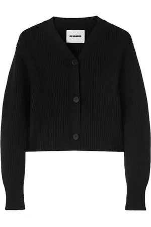 Jil Sander Strik, Dame, Sort, XS, Crop Cardigan Sweater