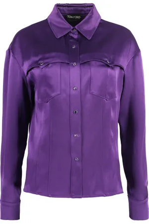 Tom Ford Bluser & Skjorter, Dame, Lilla, 2XS, Satin, Klassisk Satin Skjorte med Nacre Knapper
