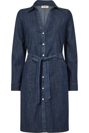 Mos Mosh Kjole, Dame, Blå, S, Denim, Denim Kjole med Åben Krave og Bælte