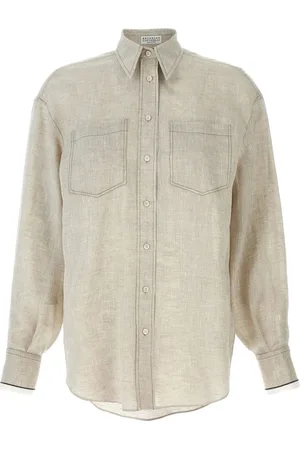 Brunello Cucinelli Bluser & Skjorter, Dame, , L, Linned, Juta Langærmet Skjorte