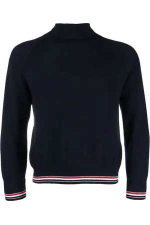 Thom Browne Strik, Herre, Blå, XL, Cashmere, Blå Cashmere Rullekrave Sweater