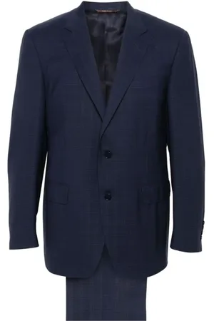 CANALI Jakkesæt, Herre, Blå, 3XL, Uld, Blåt Uld Plaidternet Jakkesæt