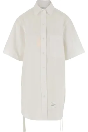Thom Browne Kjole, Dame, Hvid, 2XS, Bomuld, Logo Patch Button-Up Skjortekjole