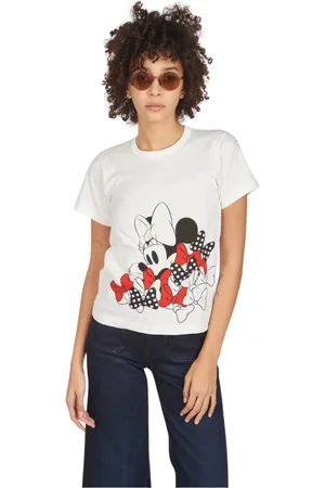 Comme des Garçons Top, Dame, Hvid, XS, Bomuld, Hvid Minnie Print T-shirt med Rund Hals