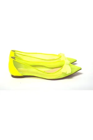 Christian Louboutin Sko, Dame, Gul, 38 EU, Læder, Fluro Gul flad sko med spids tå