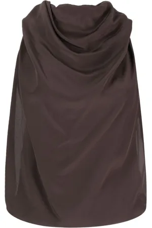 Lanvin Top, Dame, Brun, M, Uld, Draperet Ærmeløs Silketop