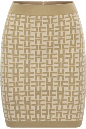 Elisabetta Franchi Nederdel, Dame, , S, Uld, Logo Jacquard Miniskirt med Kontrastbånd