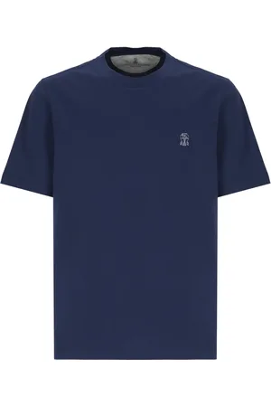 Brunello Cucinelli Top, Herre, Blå, 2XL, Bomuld, Crew Neck T-shirt