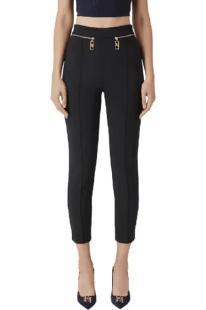 Elisabetta Franchi Bukser, Dame, Sort, XS, Polyester, Sort Straight Leg Bukser med Lynlås