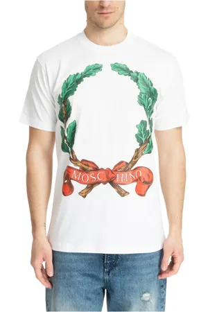 Moschino Top, Herre, Hvid, M, Bomuld, Krone Logo Mønstret T-shirt