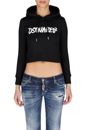 Dsquared2 Sweathshirts & Hoodies, Dame, Sort, S, Bomuld, Cropped Hoodie med Markant Branding