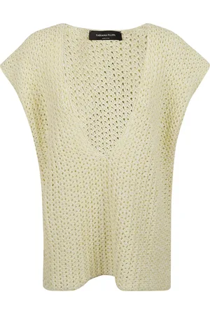 Fabiana Filippi Strik, Dame, , XS, Bomuld, Skinnende Bomuldsnet Deep V-udskæring Strikket Vest