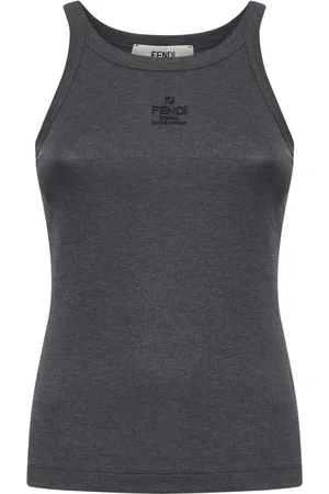 Fendi Top, Dame, Grå, L, Bomuld, Grå Ribstrikket Tanktop