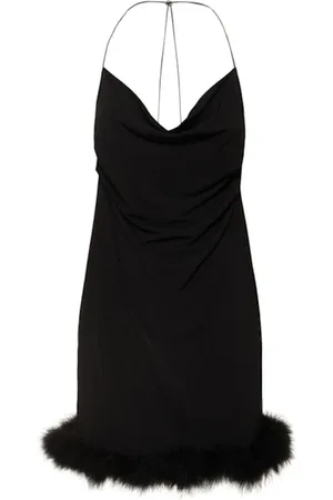 COPERNI Kjole, Dame, Sort, XS, Polyester, Sort Boa Jersey Mini Kjole med Fjerdetaljer