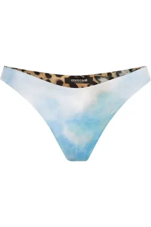 Roberto Cavalli Badetøj, Dame, Blå, L, Uld, Reversible Maleri-Print Bikini Trusser