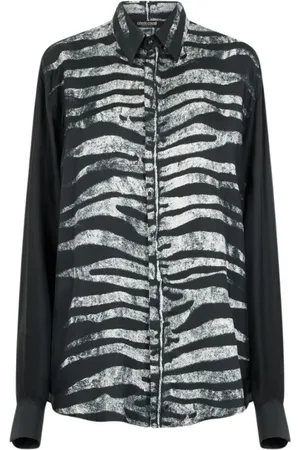 Roberto Cavalli Skjorte, Herre, Sort, 3XL, Zebra Print Silk Skjorte