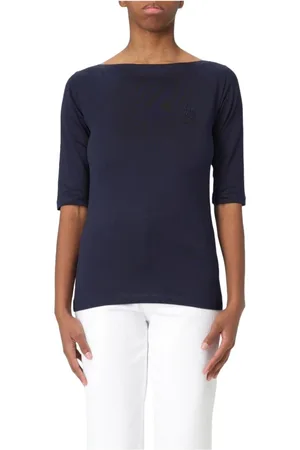 Dondup Top, Dame, Blå, S, Bomuld, Bomuld Bådhals T-shirt