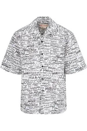 Marni Skjorte, Herre, Hvid, M, Bomuld, Pencil Logo-Print Skjorte