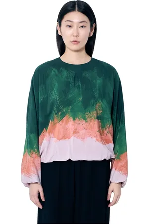 DRIES VAN NOTEN Bluser & Skjorter, Dame, Flerfarvet, L, Uld, Silkeblanding Printet Capo Bluse