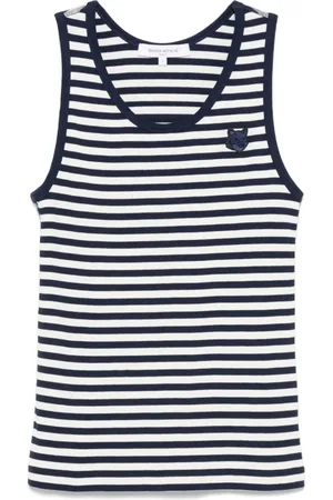 Maison Kitsuné Top, Dame, Blå, M, Blåstribet Ærmeløs Top
