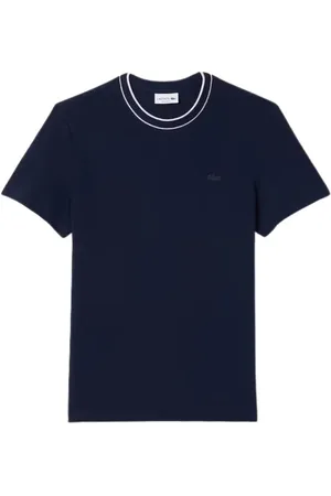 Lacoste Top, Herre, Blå, XL, Kontrast Krave Rund Hals T-shirt