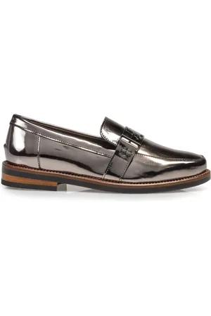 Floris van Bommel Sko, Dame, Grå, 37 EU, Læder, Sølvfarvede Slip-On Loafers