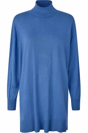Masai Strik, Dame, Blå, L, Uld, Blå Tunika Sweater Løs Pasform