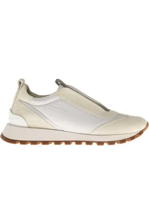 Brunello Cucinelli Sko, Dame, Hvid, 36 1/2 EU, Suede, Hvide Suede Sneakers med Monile Indsats