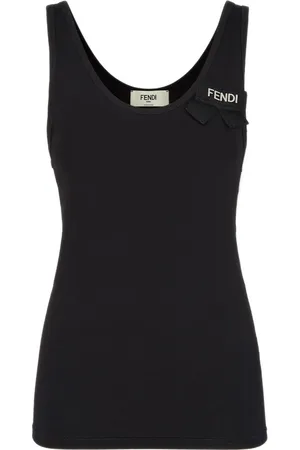 Fendi Top, Dame, Sort, L, Bomuld, Ærmeløs bomuldsjersey top