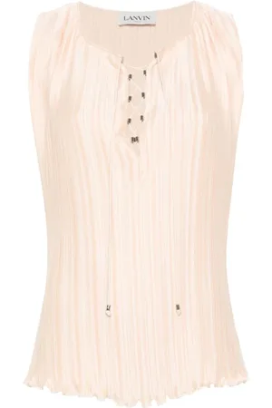 Lanvin Top, Dame, Lyserød, S, Polyester, Charmeuse Plissé Effekt Ærmeløs Kjole med Snøre