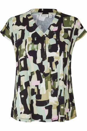 Masai Bluser & Skjorter, Dame, Flerfarvet, XL, Abstrakt Print V-Hals Top Frosty Green