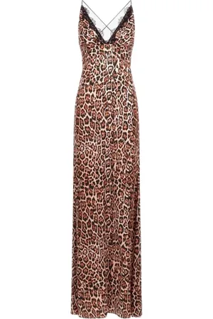 Roberto Cavalli Kjole, Dame, Brun, XL, Leopard Print Slip Kjole Italien