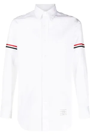Thom Browne Skjorte, Herre, Hvid, S, Bomuld, RWB Stripe Detail Sleeve Shirt