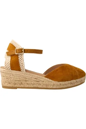 Gaimo Sko, Dame, Brun, 38 EU, Læder, Kamel Espadrilles med V-hals og spænde
