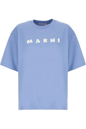 Marni Top, Dame, Blå, XS, Bomuld, Bomulds T-shirt med Scribbled Logo
