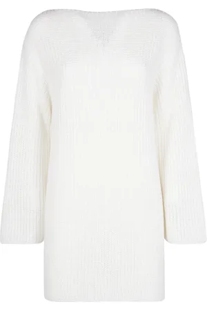 Salvatore Ferragamo Strik, Dame, Hvid, XS, Bomuld, Ribbet Bomuld Oversize Sweater
