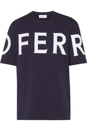 Salvatore Ferragamo Top, Herre, Blå, S, Bomuld, Blå T-shirt med logo-print og rund hals
